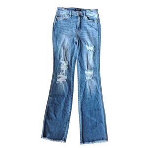 Judy Blue Bootcut Distressed Jeans Size 7/28 Blue Denim Distressed Frayed